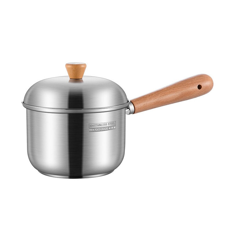 304 stainless steel milk pot, instant noodle pot, household wooden handle dormitory small soup pot, milk heating baby food pot - Korvel