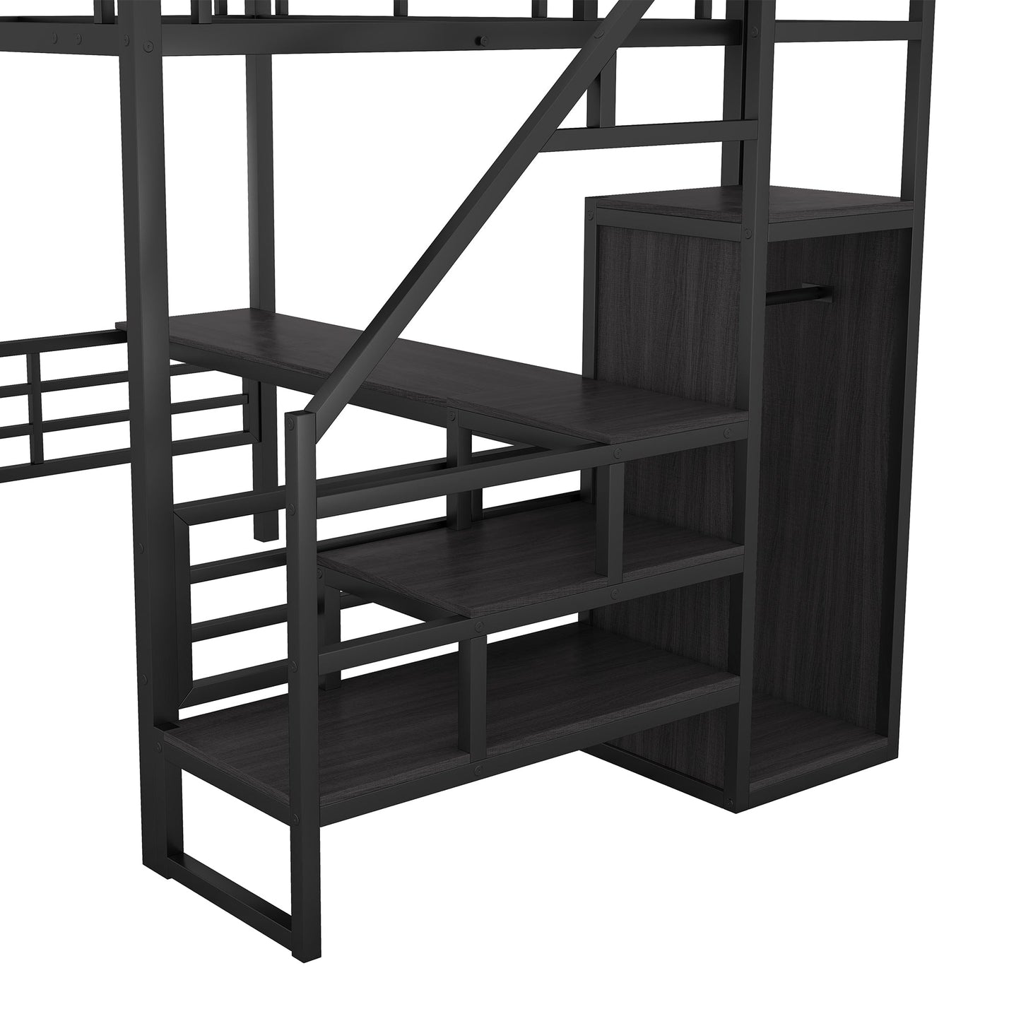 Cama loft de metal de tamaño completo con escritorio y opciones de almacenamiento