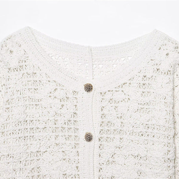 Style Women's Fashion Casual Long Sleeve Single Breasted Crochet Jacket - Korvel