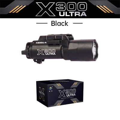 Tactica Flashlight X300-B/X300U-B/XU35: metal pistol gun strobe LED lights for 20mm rails, ideal for airsoft and hunting. - Korvel