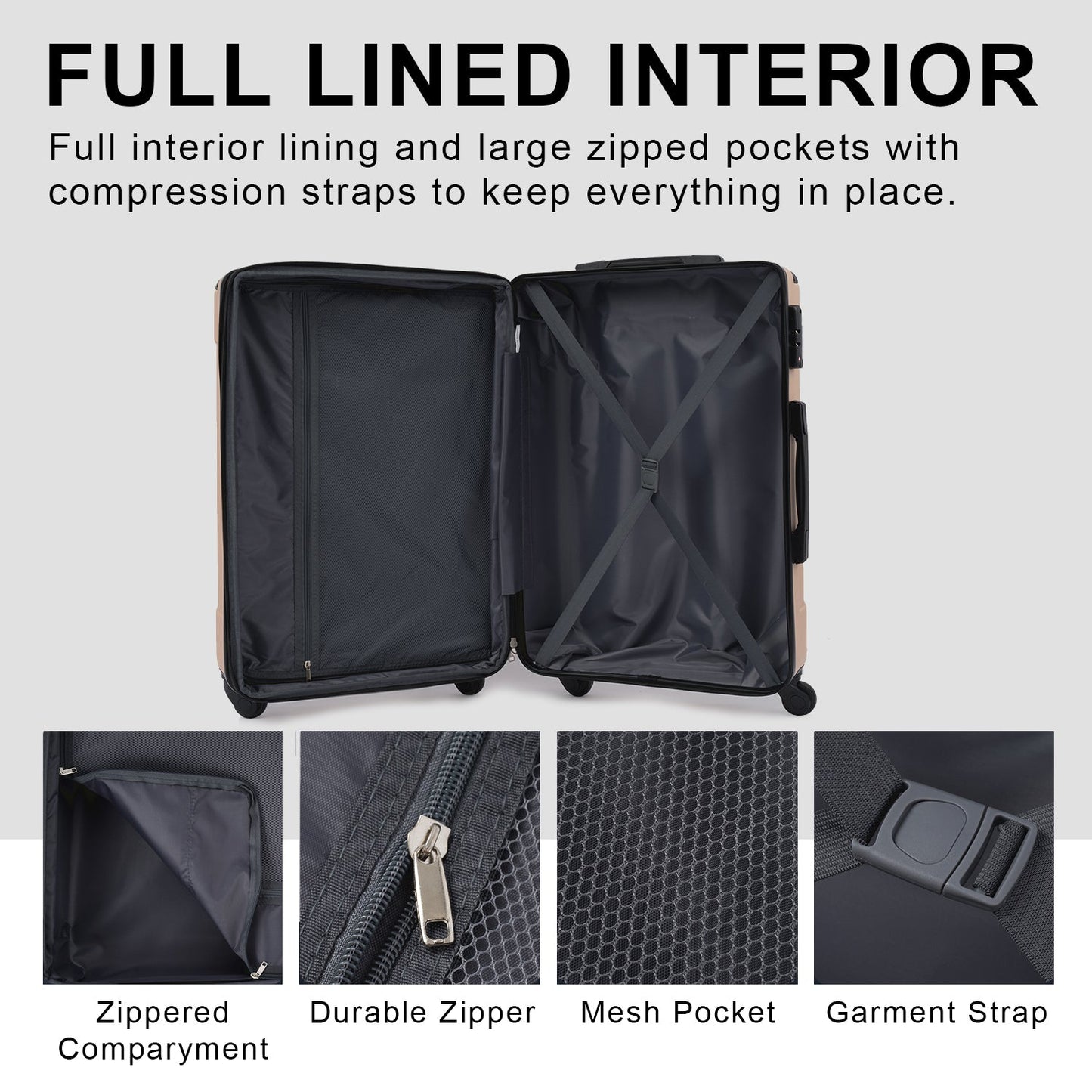 Hardshell Luggage Sets 3 Pcs Spinner Suitcase with TSA Lock Lightweight 20''24''28'' Black + ABS - Korvel