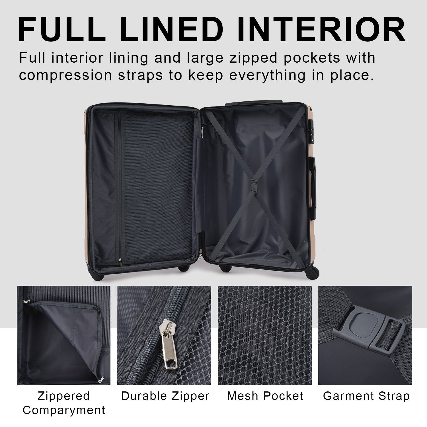 Hardshell Luggage Sets 3 Pcs Spinner Suitcase with TSA Lock Lightweight 20''24''28'' Black + ABS - Korvel