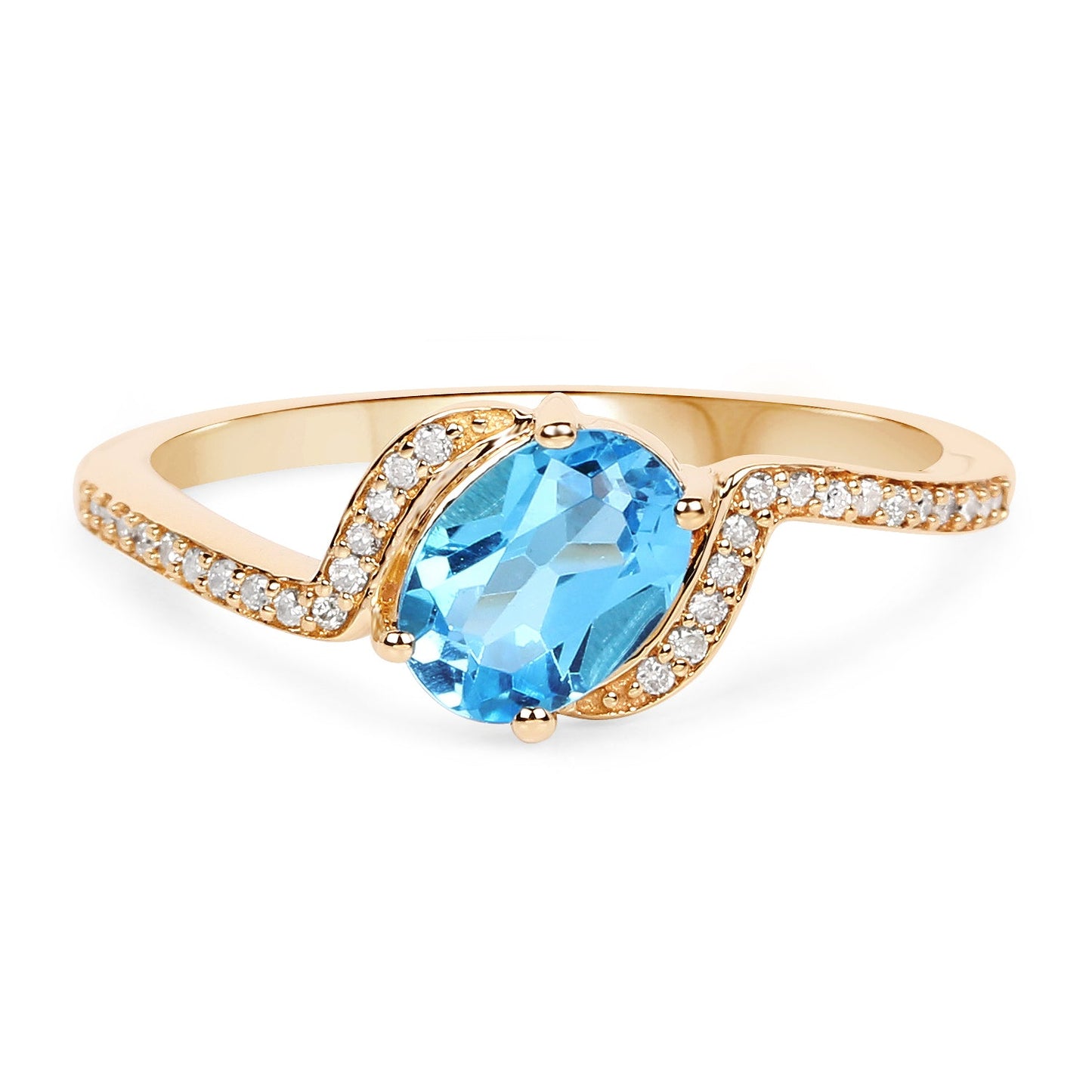 Anillo de Compromiso de Topacio Azul Suizo y Diamante de 1.04 Quilates en Oro Amarillo de 14K