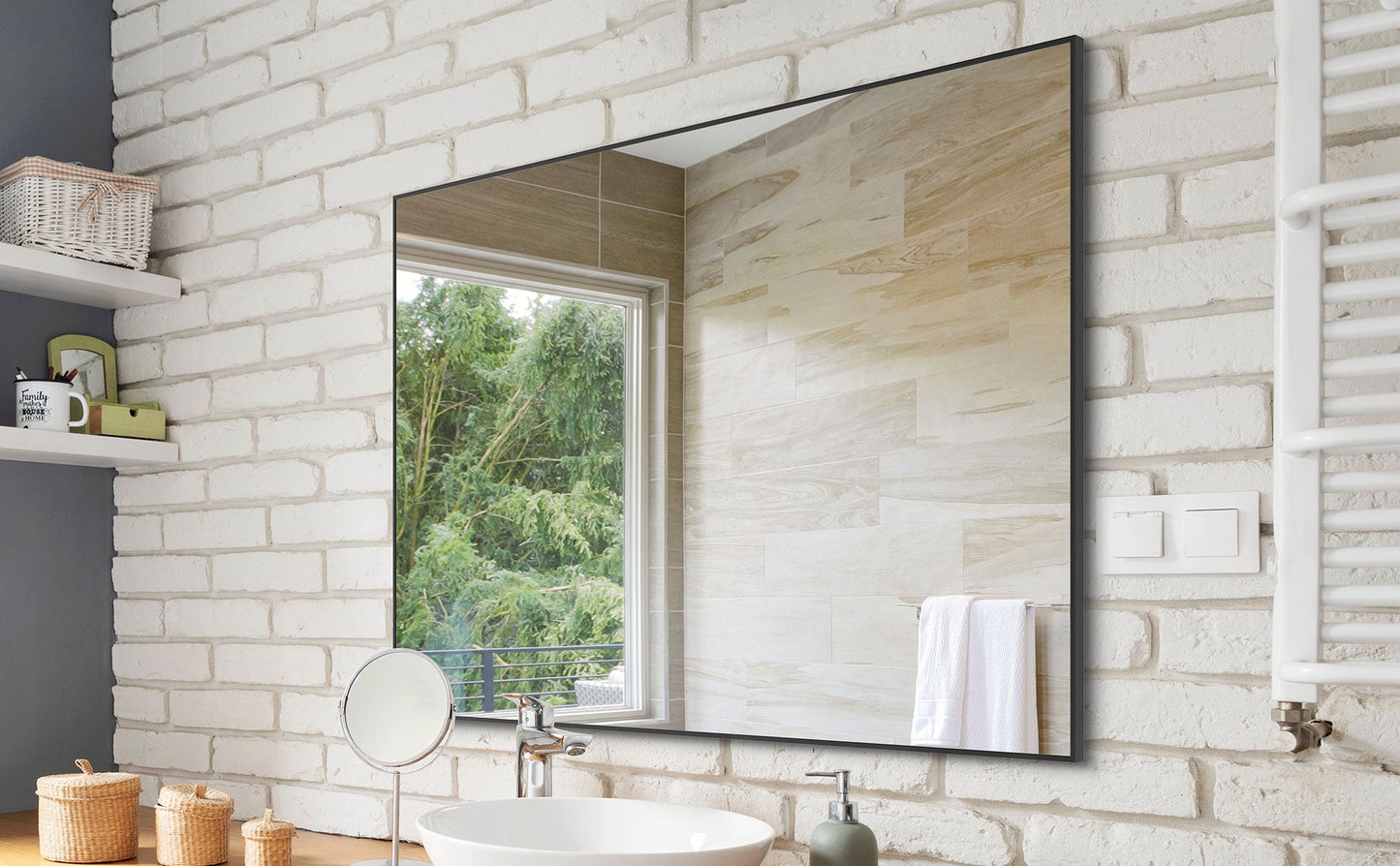 36x24 inch modern black bathroom mirror with aluminum frame decorative wall mirror suitable for living room, bedroom - Korvel