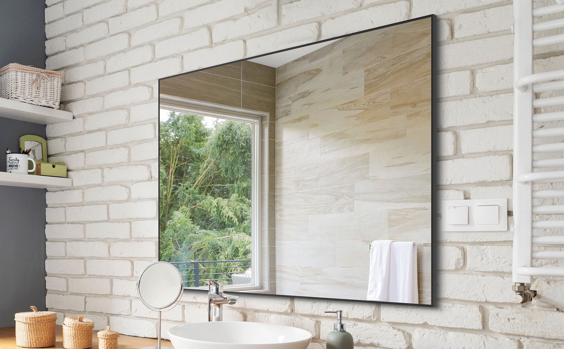 36x24 inch modern black bathroom mirror with aluminum frame decorative wall mirror suitable for living room, bedroom - Korvel