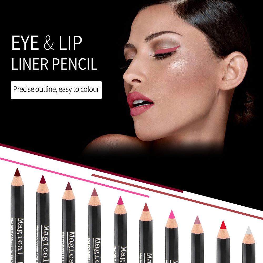 Magical Halo Easy To Color Lip Liner / Eyeliner 10 Colors Waterproof Lip Pencil That Lasts Makeup And Does Not Fade - Korvel