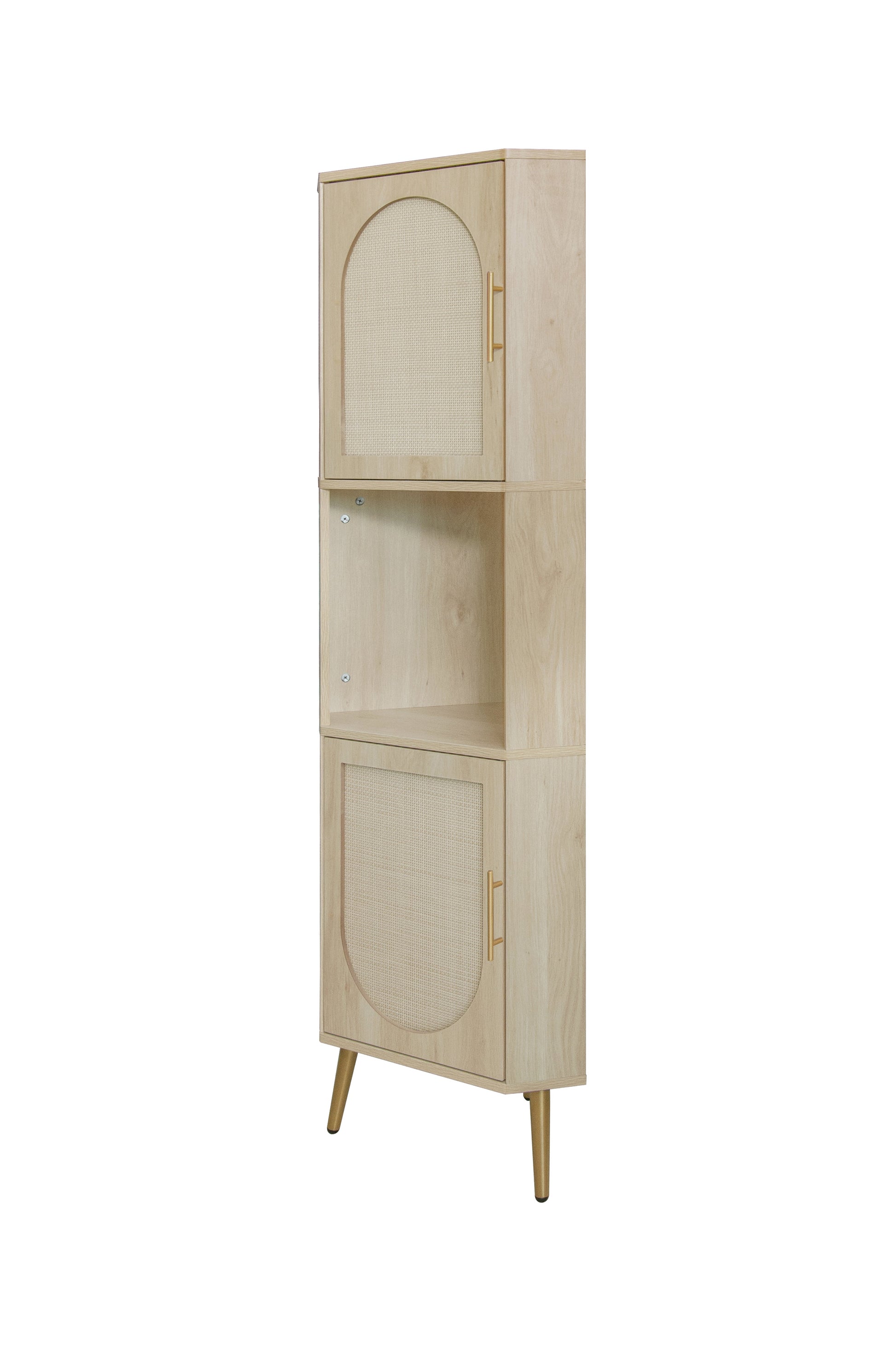 Corner cabinet ,Rattan door,Freestanding Corner Tables For Small Spaces, Corner Shelf Stand For Living Room, Kitchen, Bathroom - Korvel