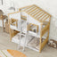 Twin over Twin House Bunk Bed with Roof , Window, Window Box, Door , with Safety Guardrails and Ladder, Natural/White - Korvel