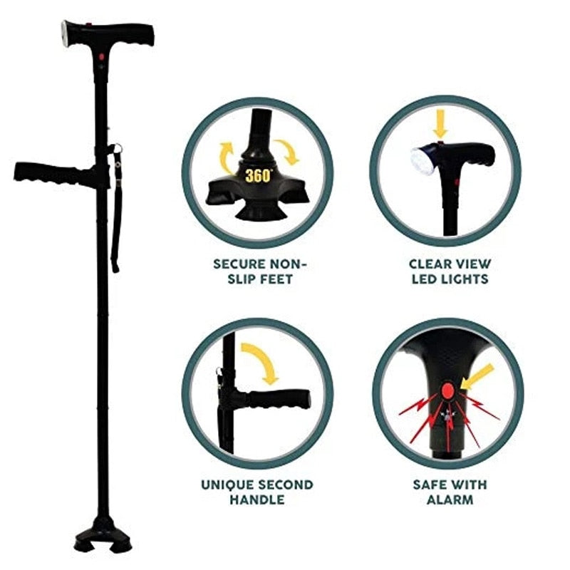 Collapsible Telescopic Cane Folding Crutch LED Lightweight Safety Walking Stick Gifts for The Elder - Korvel