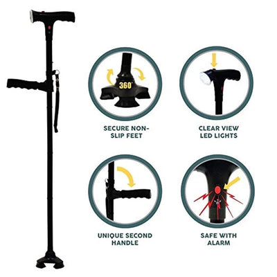 Collapsible Telescopic Cane Folding Crutch LED Lightweight Safety Walking Stick Gifts for The Elder - Korvel