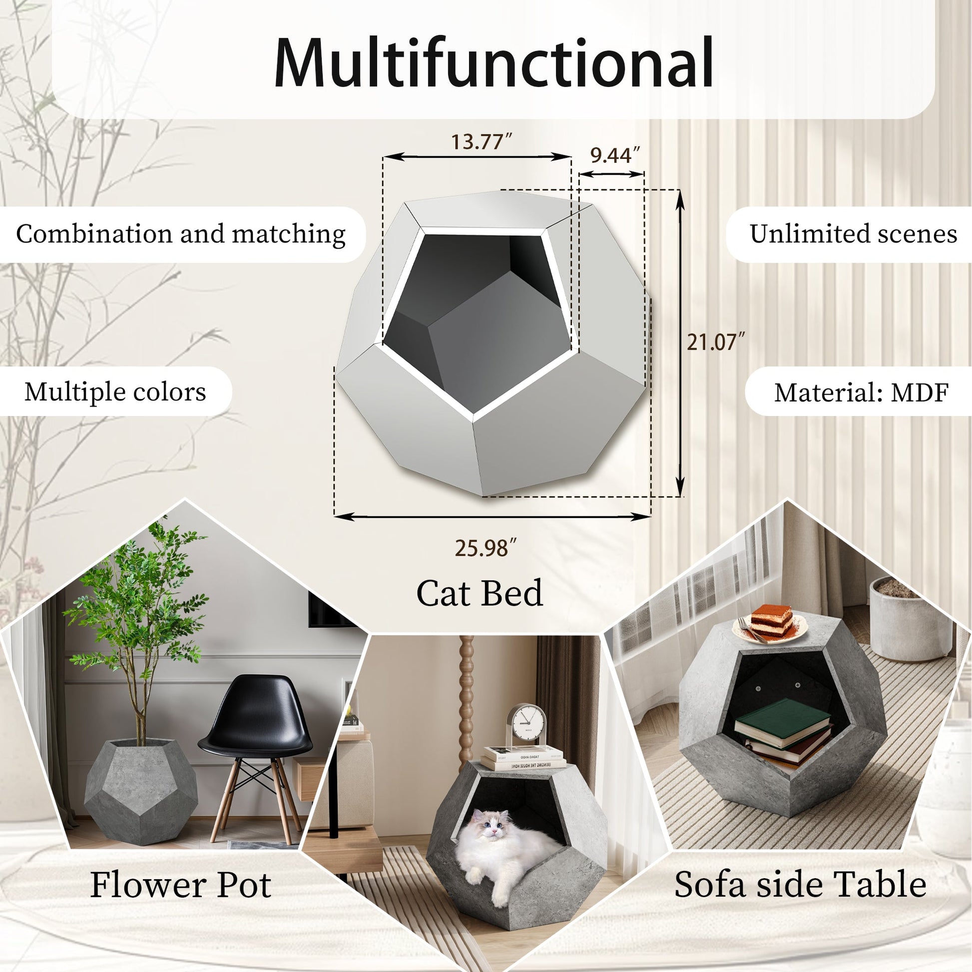 25.98"Modern Pet Furniture Cat Litter Side Table, Sofa Side Table, Planter MDF Multifunctional Furniture, Cement Gray - Korvel