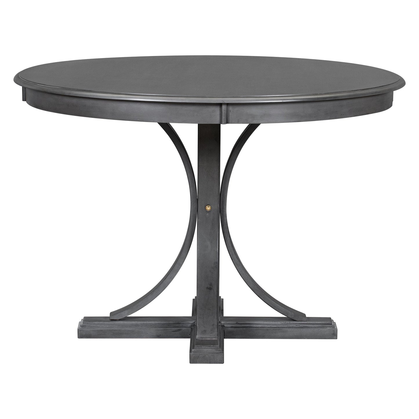 TREXM Five Piece Retro Round Dining Table Set with Curved Brackets and 4 Restaurant Cushioned Chairs (Dark Gray) - Korvel