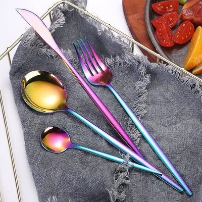 Portuguese Stainless Steel Knife Fork Spoon Golden Steak Knife Fork Set Four-Piece Tableware Set - Korvel