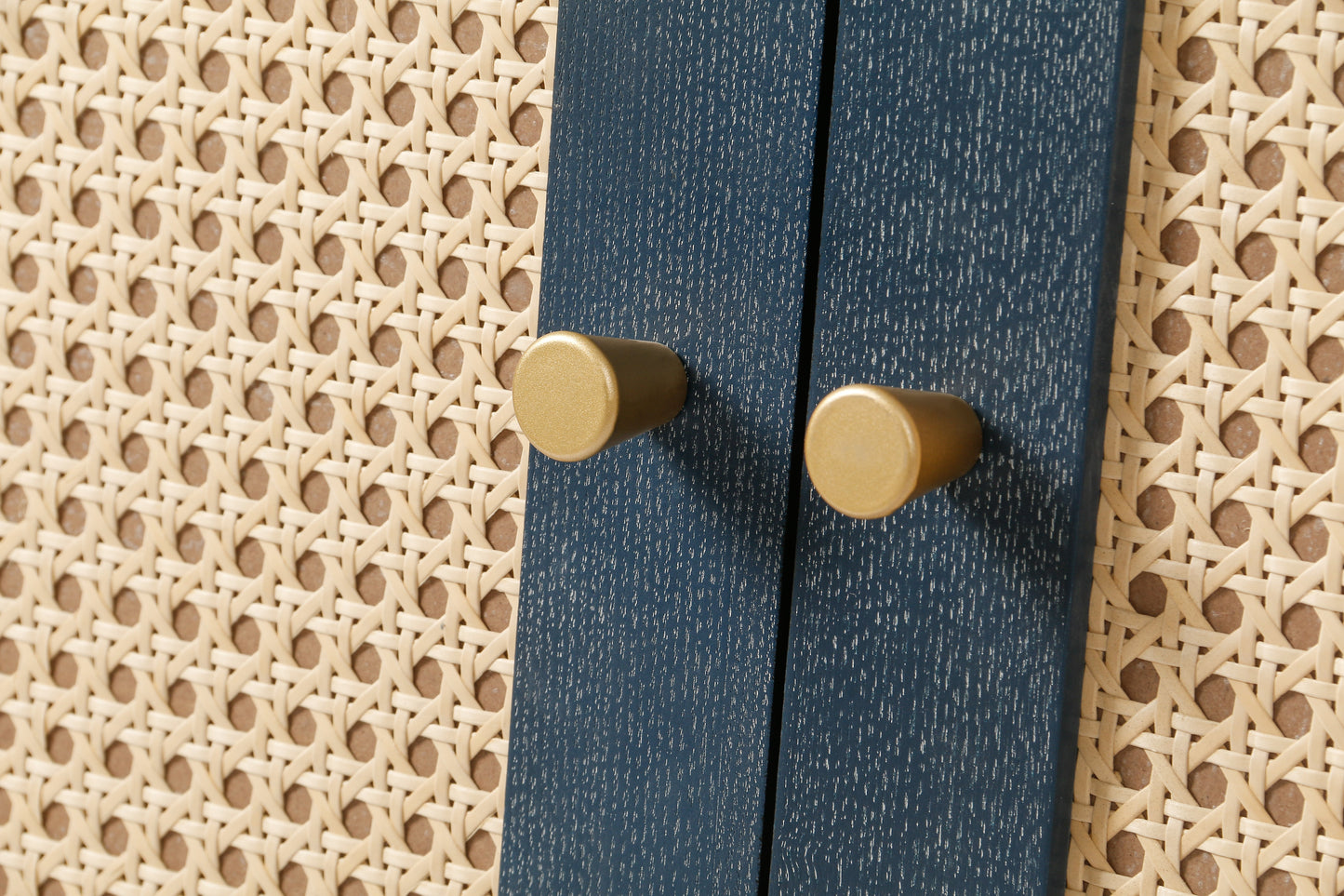 Handcrafted Premium Grain Panels Rattan Sideboard Buffer Cabinet Accent Storage Cabinet With 4 Rattan Doors BLUE - Korvel