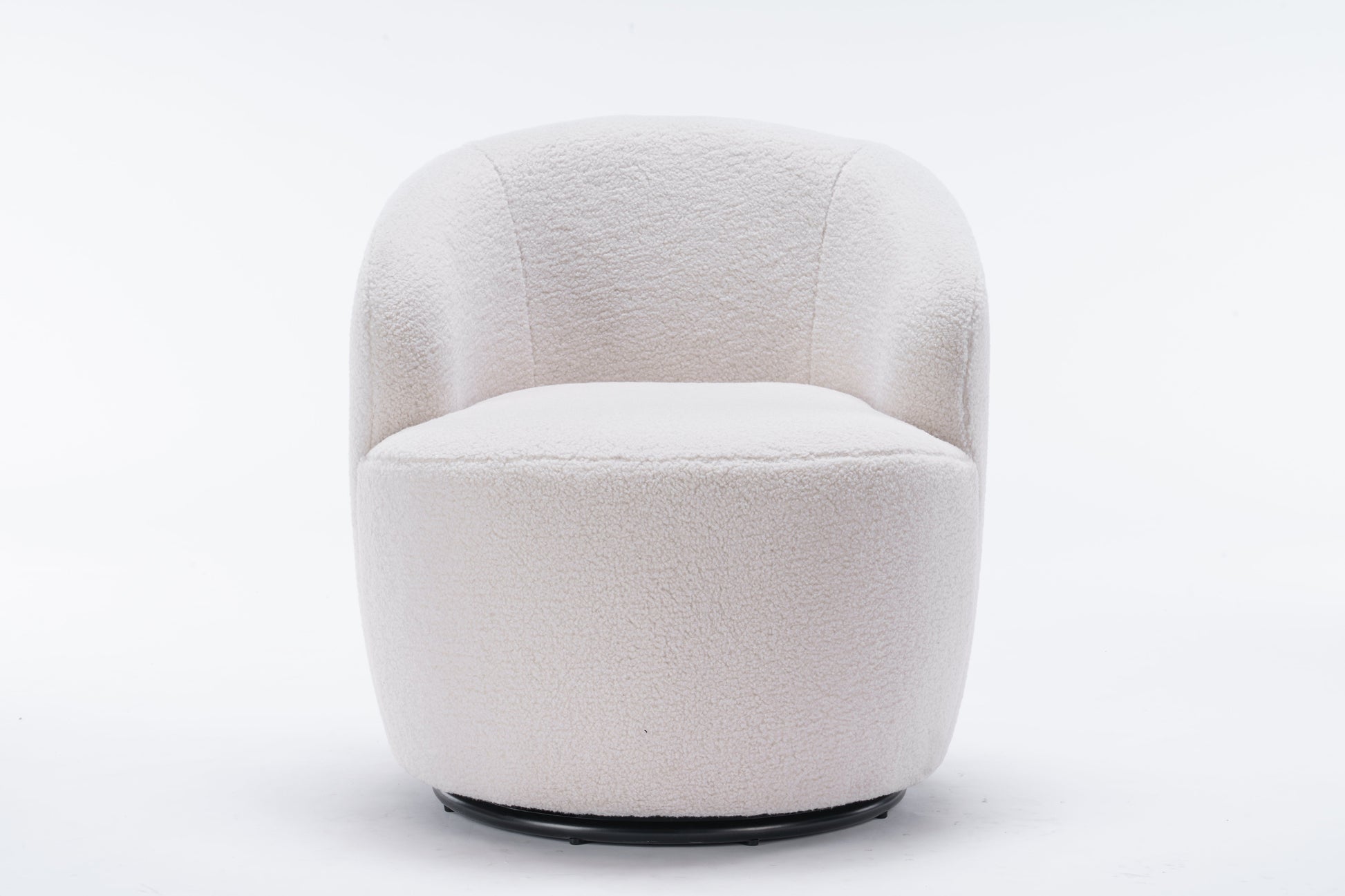Teddy Fabric Swivel Accent Armchair Barrel Chair With Black Powder Coating Metal Ring Ivory White - Korvel