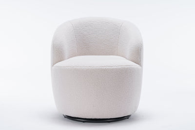 Teddy Fabric Swivel Accent Armchair Barrel Chair With Black Powder Coating Metal Ring Ivory White - Korvel