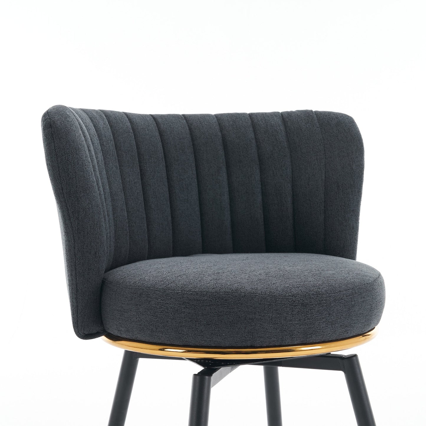 A set of 2 gray rotating bar stools - high backrest, adjustable, with elegant metal backrest decoration - Korvel
