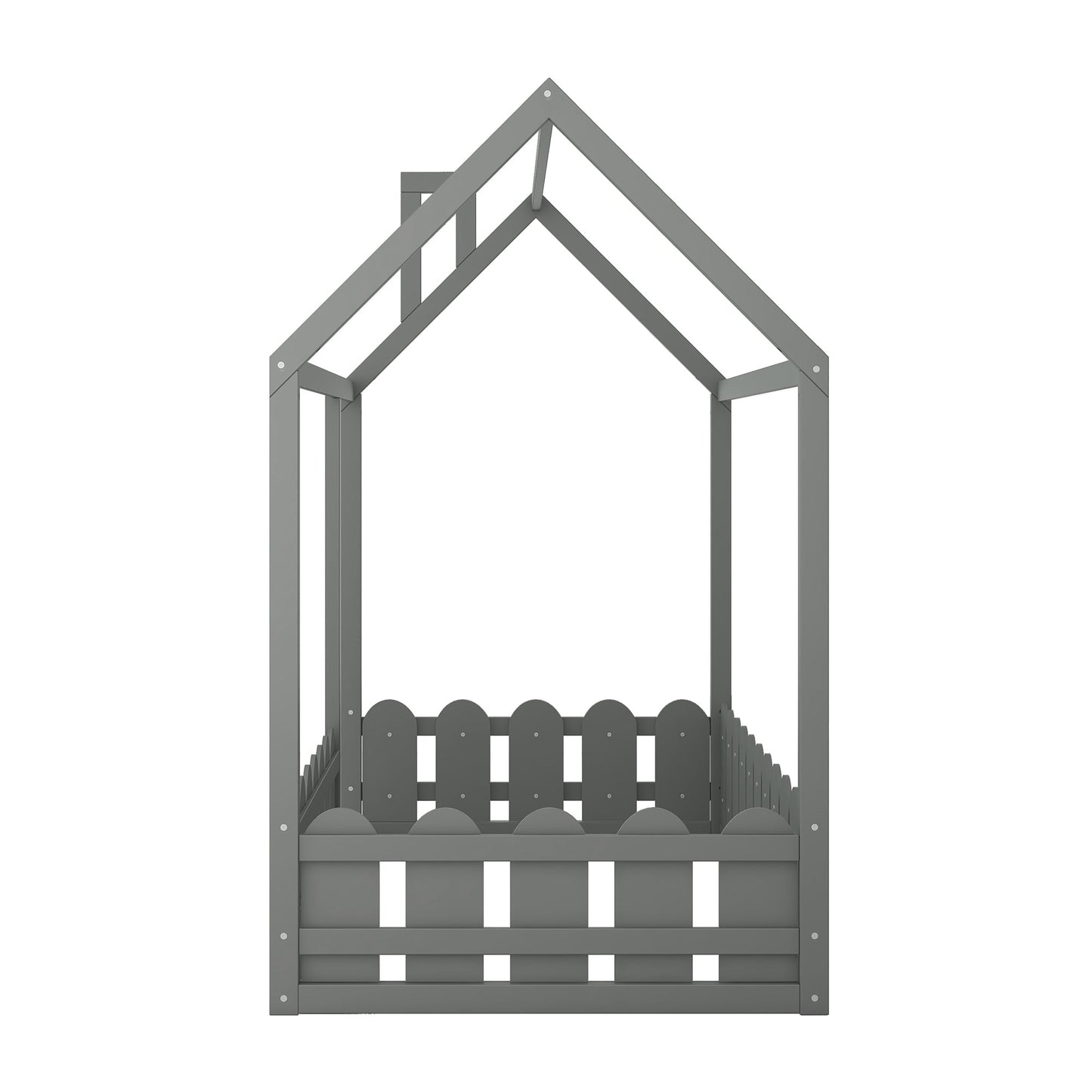 Cadre de lit en bois de taille twin avec clôture pour enfants - Gris