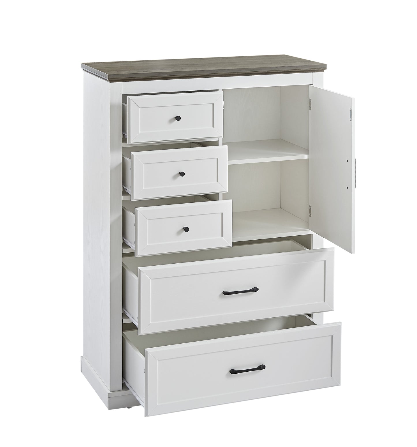 Commode 5 Tiroirs Élégante Ferme en Blanc