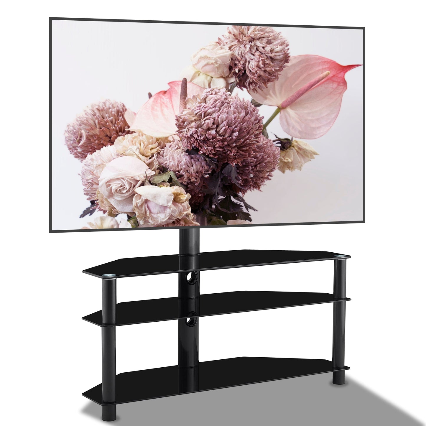 35.4 inch Black Multi-function TV Stand Height Adjustable Bracket Swivel 3-Tier - Korvel