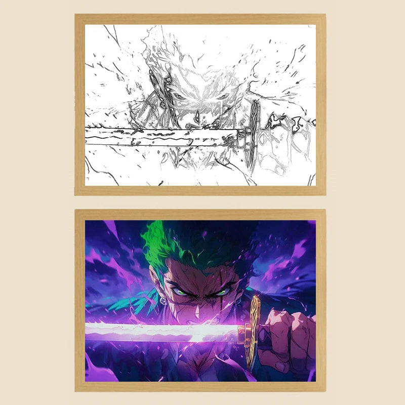 One Piece Creative Photo Frame Night Light Toy Anime Character Luffy Zoro Night Light Bedside Decoration Painting Christmas Gift - Korvel