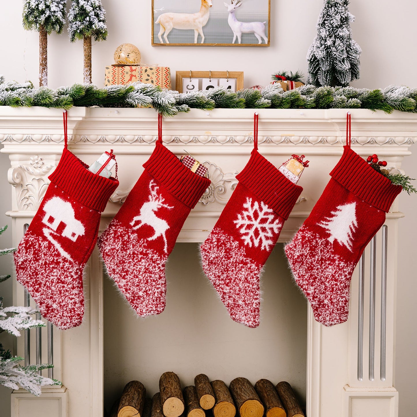 Christmas decoration products, knitted velvet, Christmas socks, snowflake red gift socks, gift bags - Korvel
