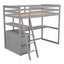 Twin Size Loft Bed with Desk and Shelves, Two Built-in Drawers, Gray - Korvel