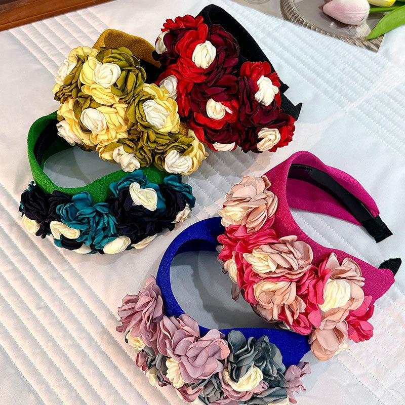 Fashionable design side three-dimensional flower handmade fabric headband headband - Korvel