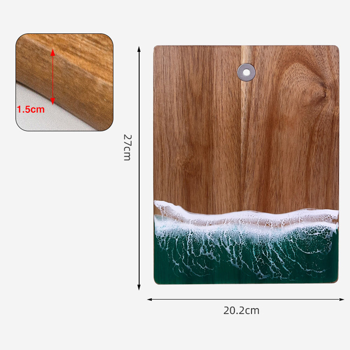 Wood Cutting Board Resin Blue green Wave Pattern - Korvel