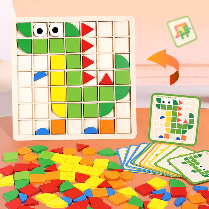 Wooden children's mosaic 3D building blocks, three-dimensional puzzle, children's color cognition, early education and puzzle game - Korvel