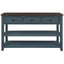 Retro Design Console Table with Two Open Shelves, Pine Solid Wood Frame and Legs for Living Room (Navy) - Korvel