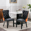 Tufted Solid Wood Contemporary PU and Velvet Upholstered Dining Chair with Wood Legs Nailhead Trim 2-Pcs Set Black+Orange - Korvel