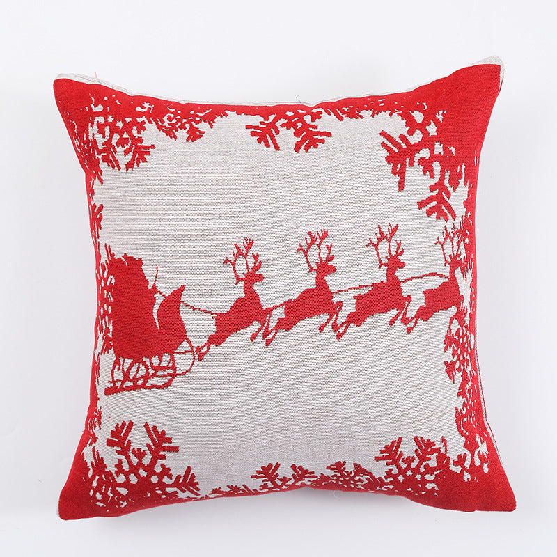 Housse de coussin de Noël tissée - Design d'élan et de bonhomme de neige
