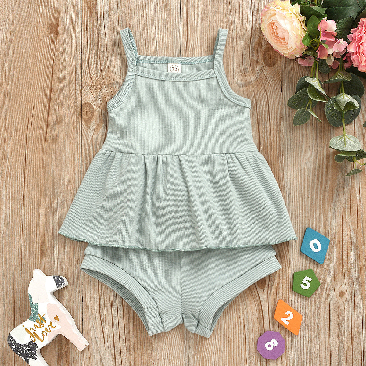 Organic Cotton Baby Girls Summer Outfit Set - Tops & Shorts