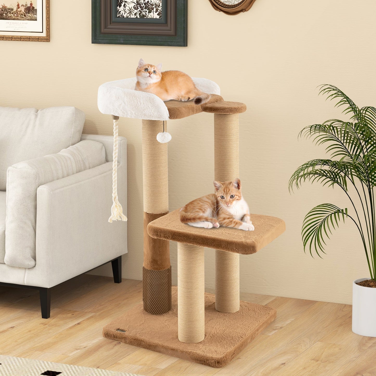 Árbol para Gatos Moderno de 44 Pulgadas con Perchero de Felpa y Características de Juego