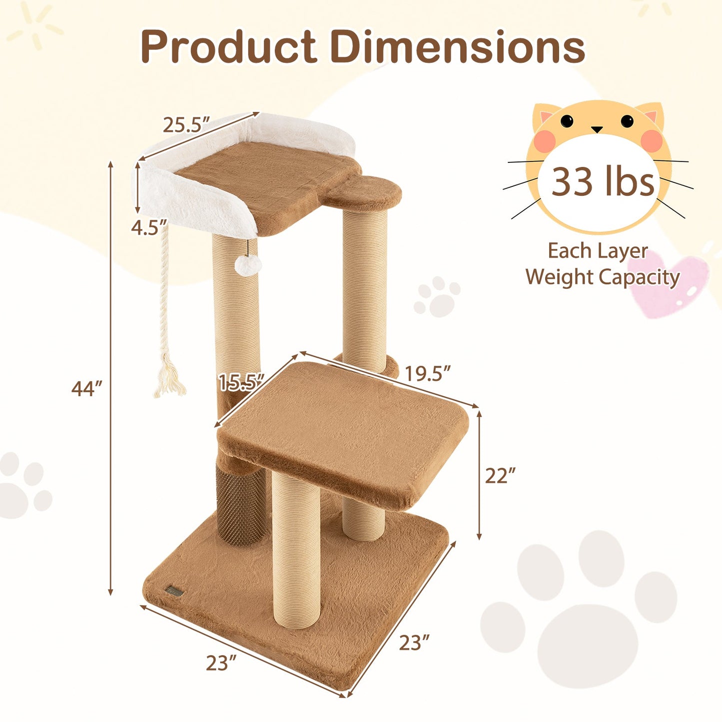 Árbol para Gatos Moderno de 44 Pulgadas con Perchero de Felpa y Características de Juego