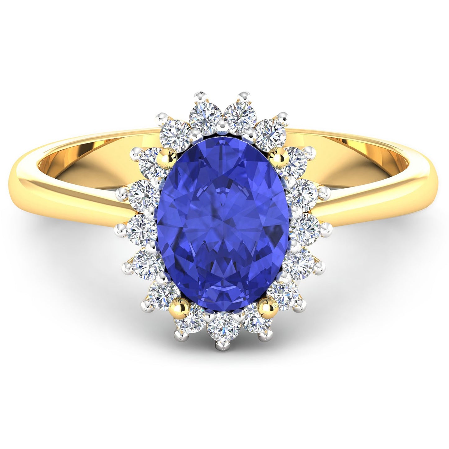 Bague Halo en Tanzanite et Diamants de 1,92 Carat en Or Jaune 14K