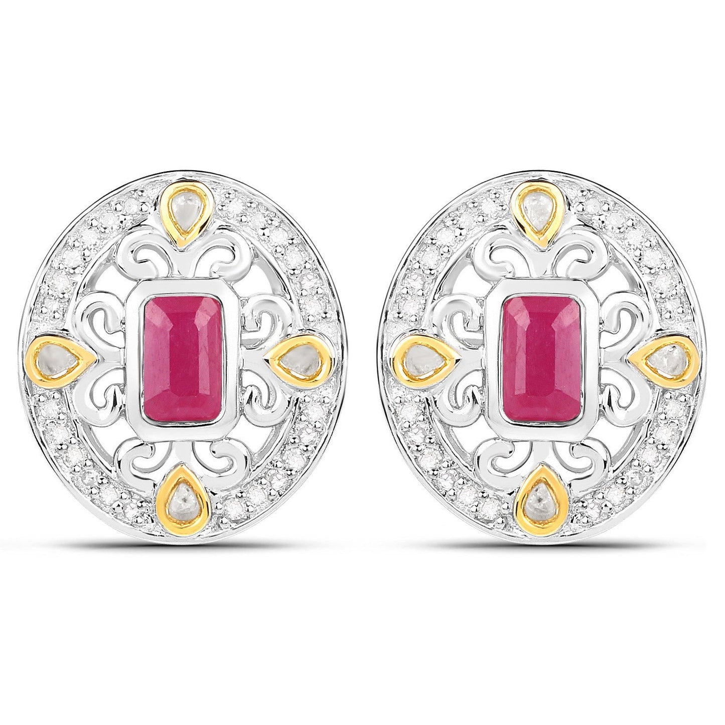 0.77 Carat Genuine Ruby and White Diamond Earrings