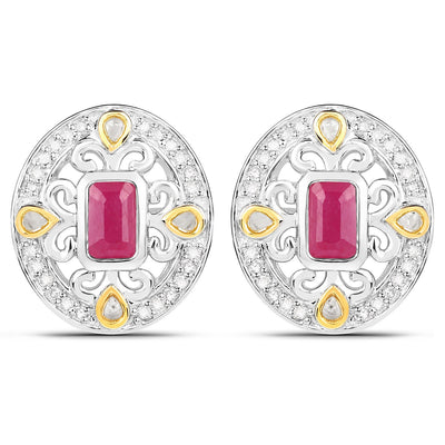 Pendientes de Rubí y Diamante de 0.77 Quilates