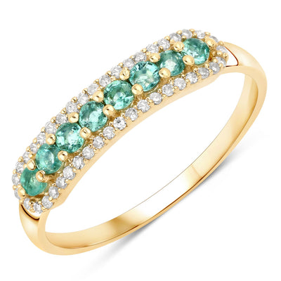 Anillo de Compromiso de Esmeralda Zambiana y Diamante de 0.35 Quilates en Oro Amarillo de 14K