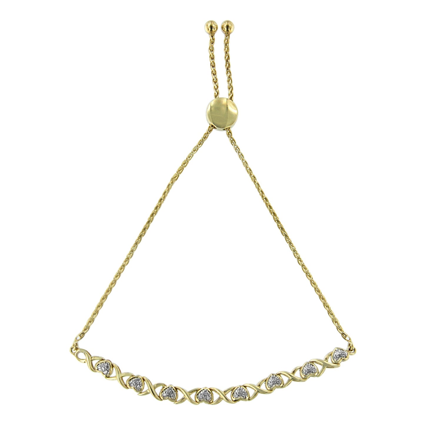 10K Yellow Gold over Sterling Silver Adjustable Bolo Bracelet with Diamonds