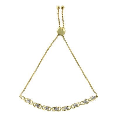 Pulsera Bolo Ajustable de Plata Esterlina Baño de Oro de 10K con Diamantes