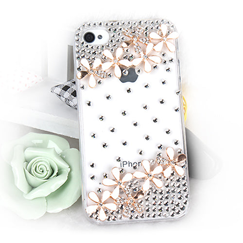 Funda de Rhinestone con Flor Brillante Transparente para iPhone 4/4S