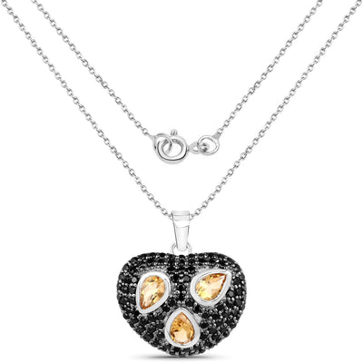 3.19 Carat Genuine Citrine & Black Spinel Pendant in Sterling Silver