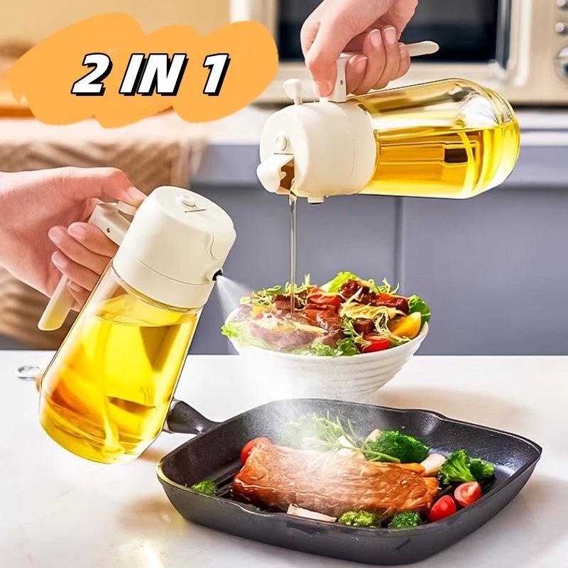 Distributeur de vaporisateur d'huile d'olive 470ML - Bouteille en verre 2-en-1 pour la cuisine
