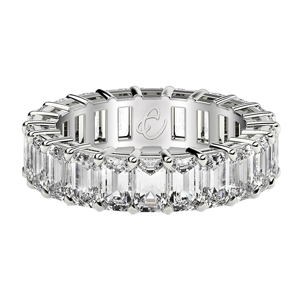 Bague Eternité en Diamant de Culture Lab en Taille Émeraude en Or Blanc 14k