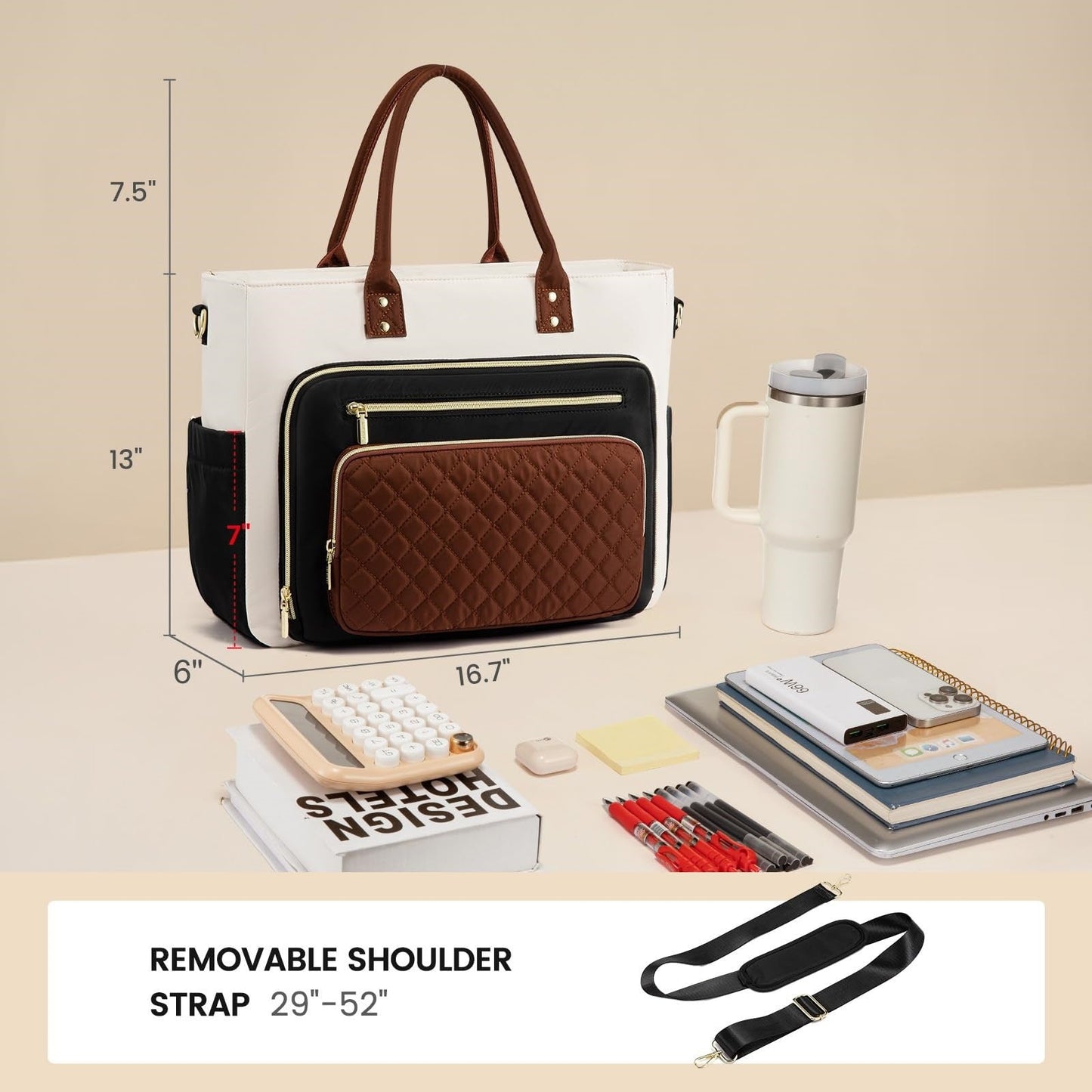 Women's Travel Work Bag with Large Cup Holder