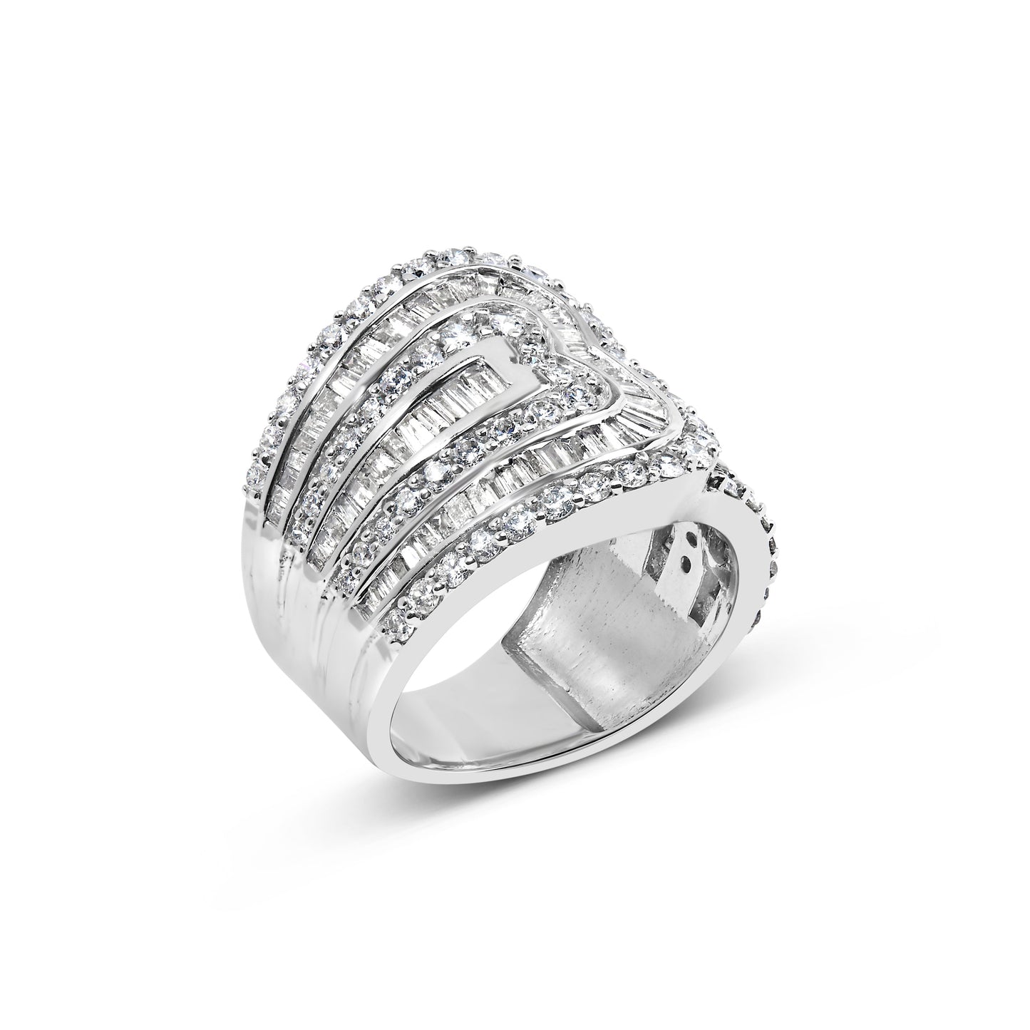 Bague Bypass en Or Blanc 10K avec Diamants de 2 1/2 Cttw - Taille 7