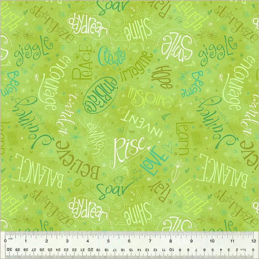 Green Lime Noteworthy Aspirations Cotton Fabric - 44"/45" Per Yard