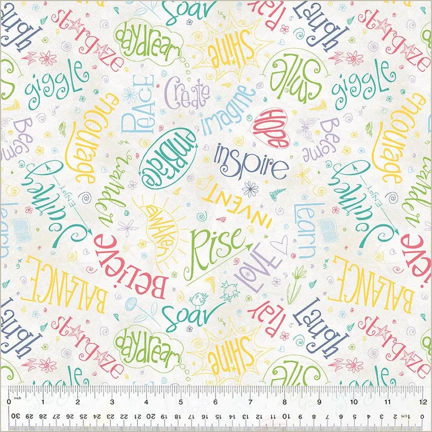 Tissu en coton White Ivory Noteworthy Aspirations - 44"/45" par yard